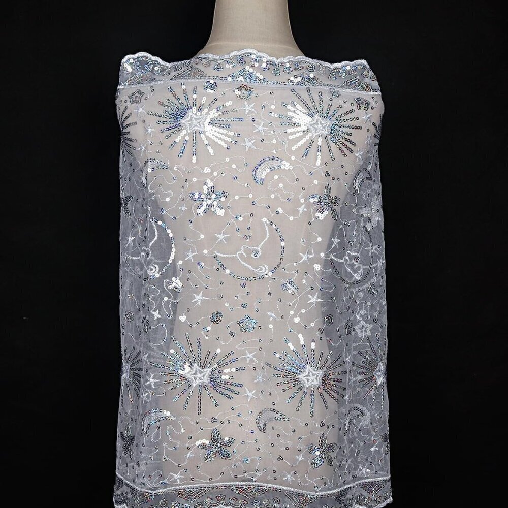Women's Silver Sequin Mesh Wrap Scarf Shawl Evening Party Wrap 80 Characters - Picture 5 of 9